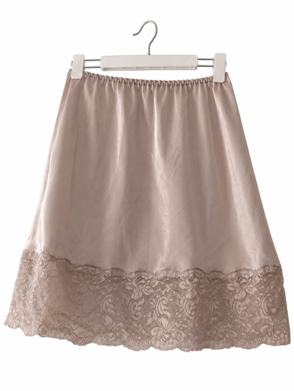 Farr West Beige Satin Half Slip Floral Lace Hem Elastic Waist Lingerie Large